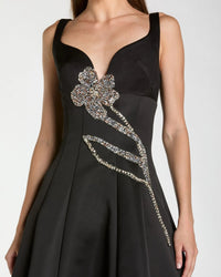 Mac Duggal #2331 Black Gold embellished midi dress detail