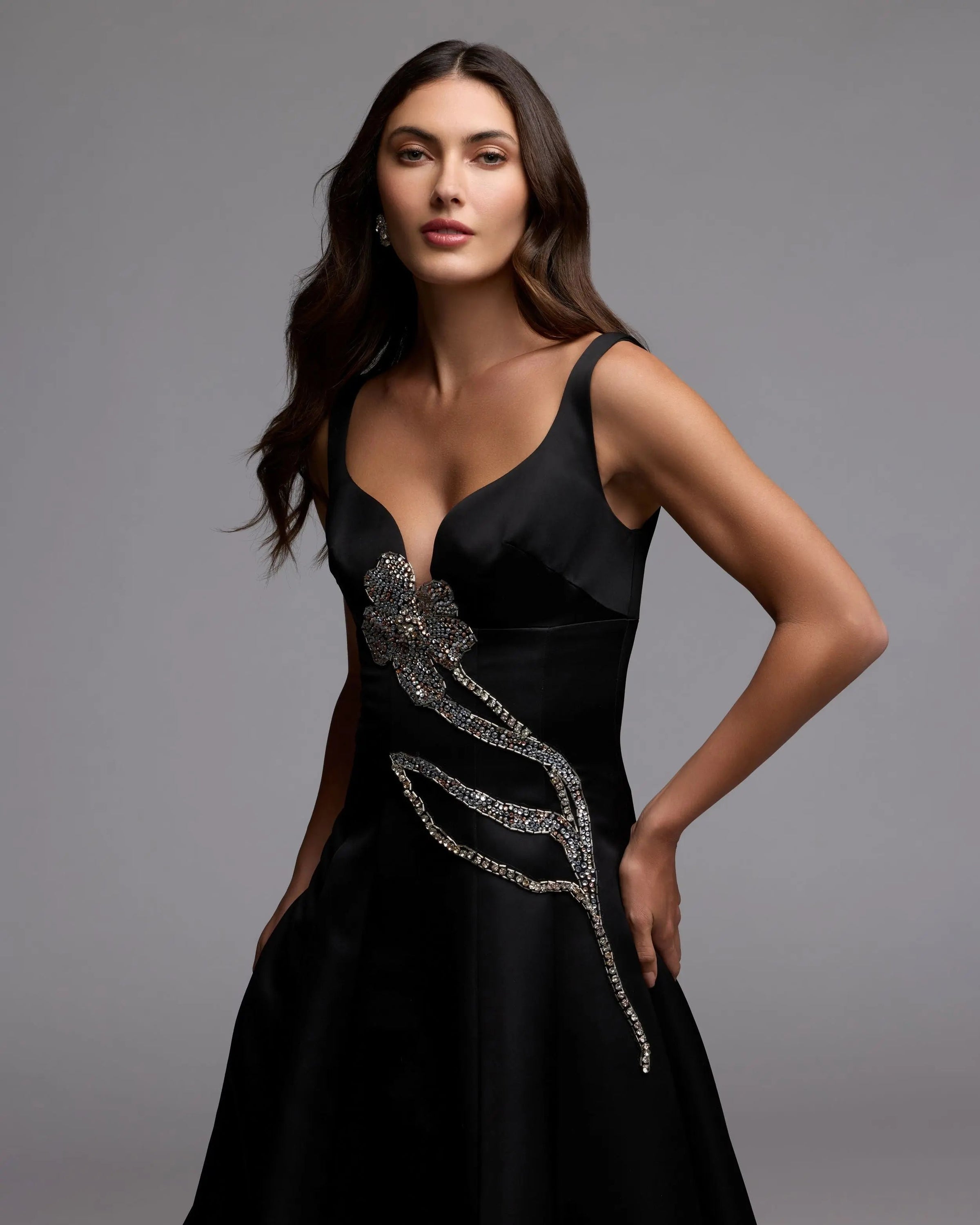 Mac Duggal #2331 Black Gold embellished midi dress