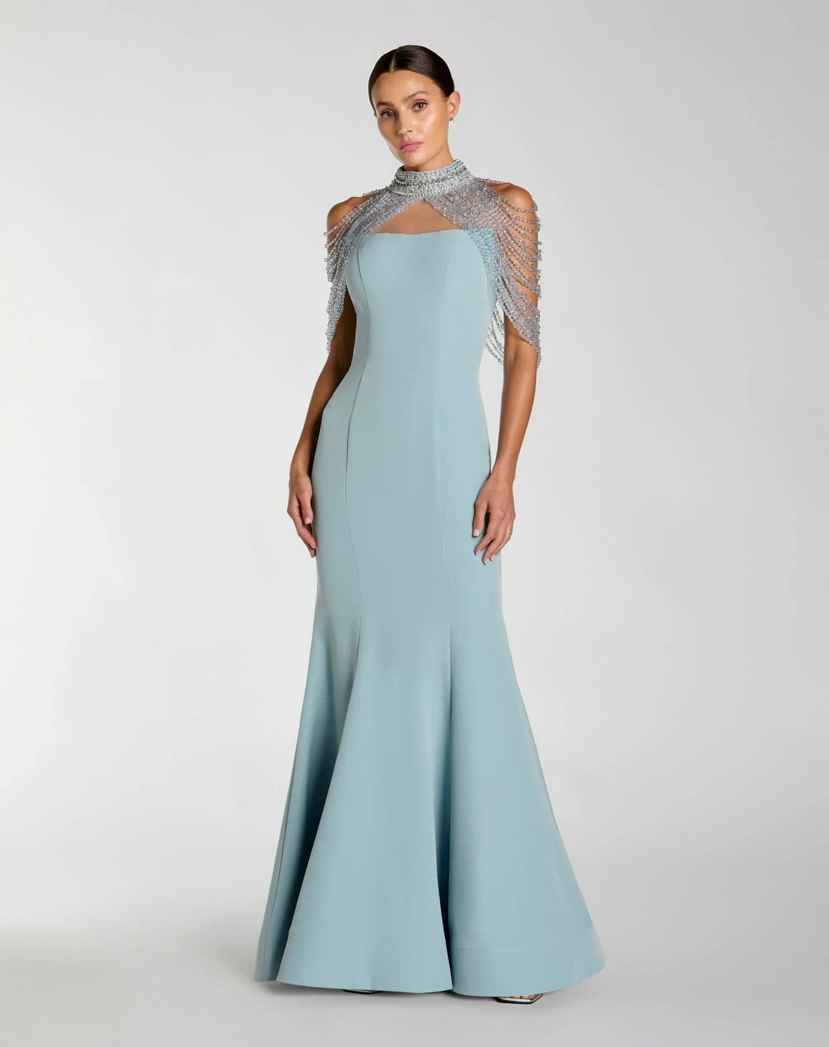 mac duggal baby blue dress Mac Duggal Strapless Brocade Cocktail Dress