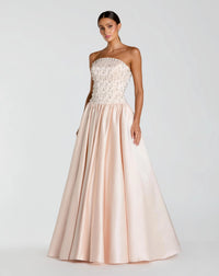 Mac Duggal #2354 porcelain satin pearl beaded strapless ballgown