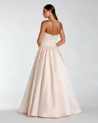 Mac Duggal #2354 porcelain strapless ballgown back view