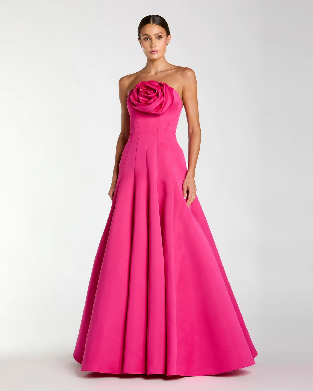 Mac Duggal 2357 Fuchsia strapless rosette corset ball gown - Front