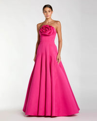 Mac Duggal 2357 Fuchsia strapless rosette corset ball gown - Front