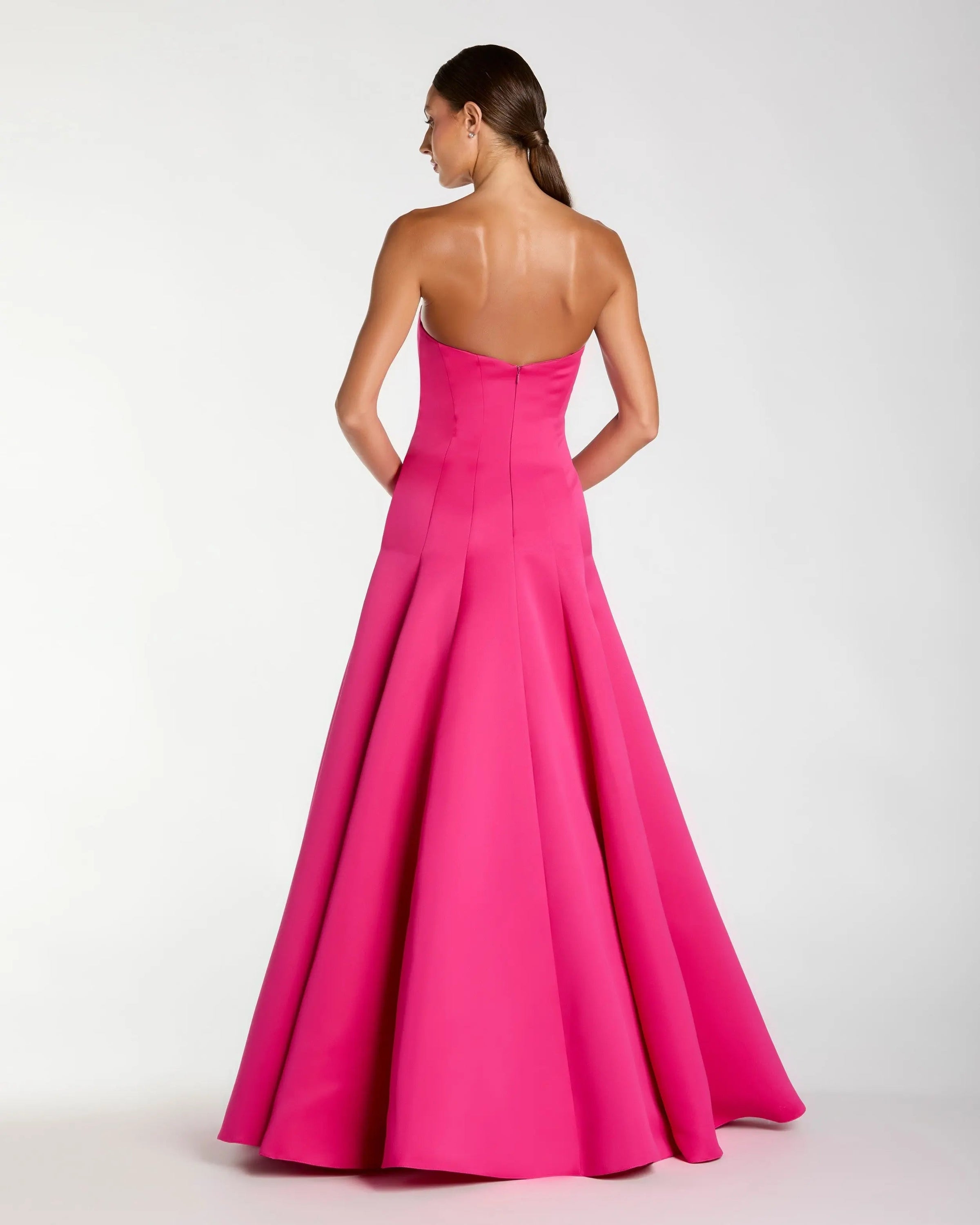 Mac Duggal 2357 Fuchsia strapless rosette corset ball gown - Back view