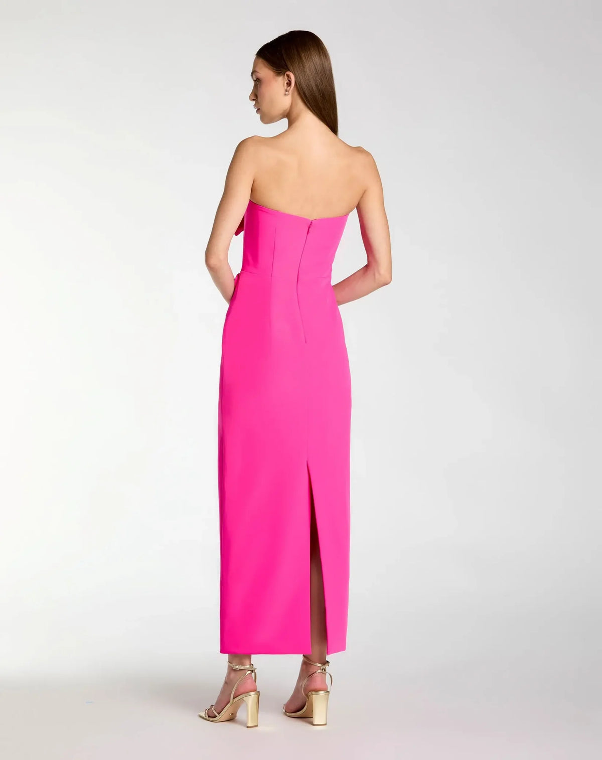 Mac Duggal Hot Pink Strapless Crepe Dress With 3D Flower Detail  #2361