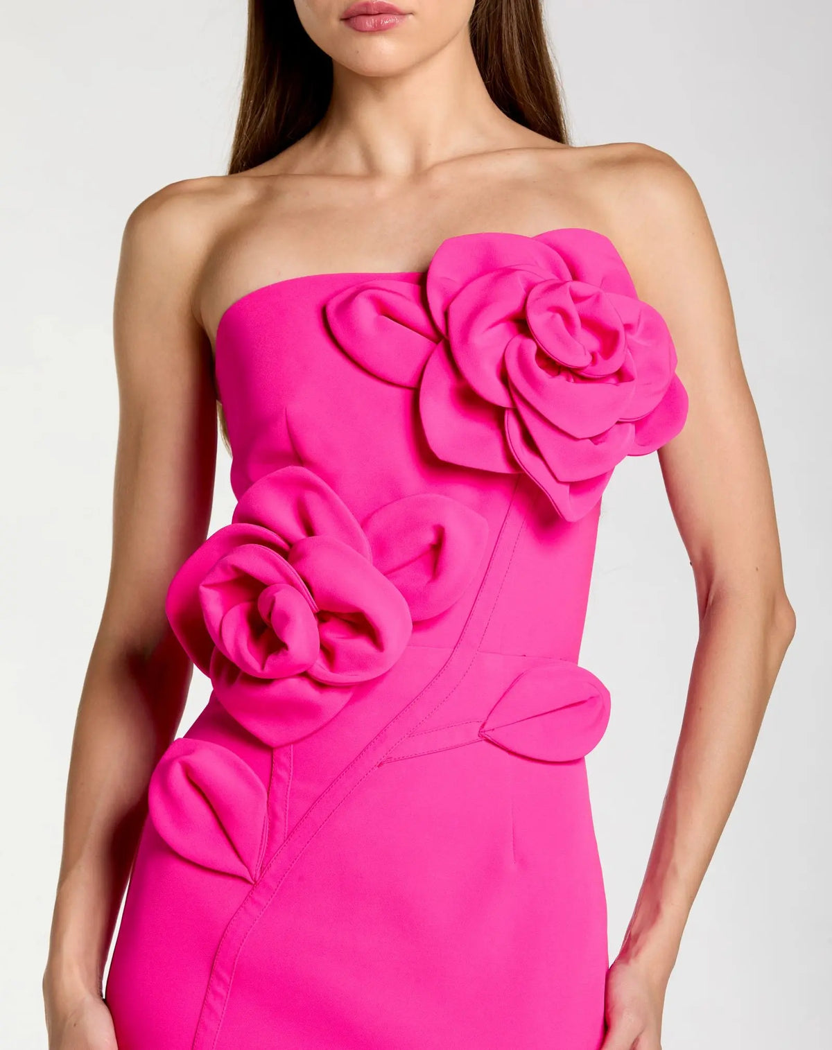 Mac Duggal Hot Pink Strapless Crepe Dress With 3D Flower Detail  #2361