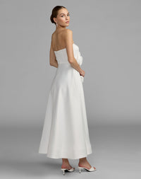 Mac Duggal #2362 ivory strapless satin a-line dress with 3d flowers