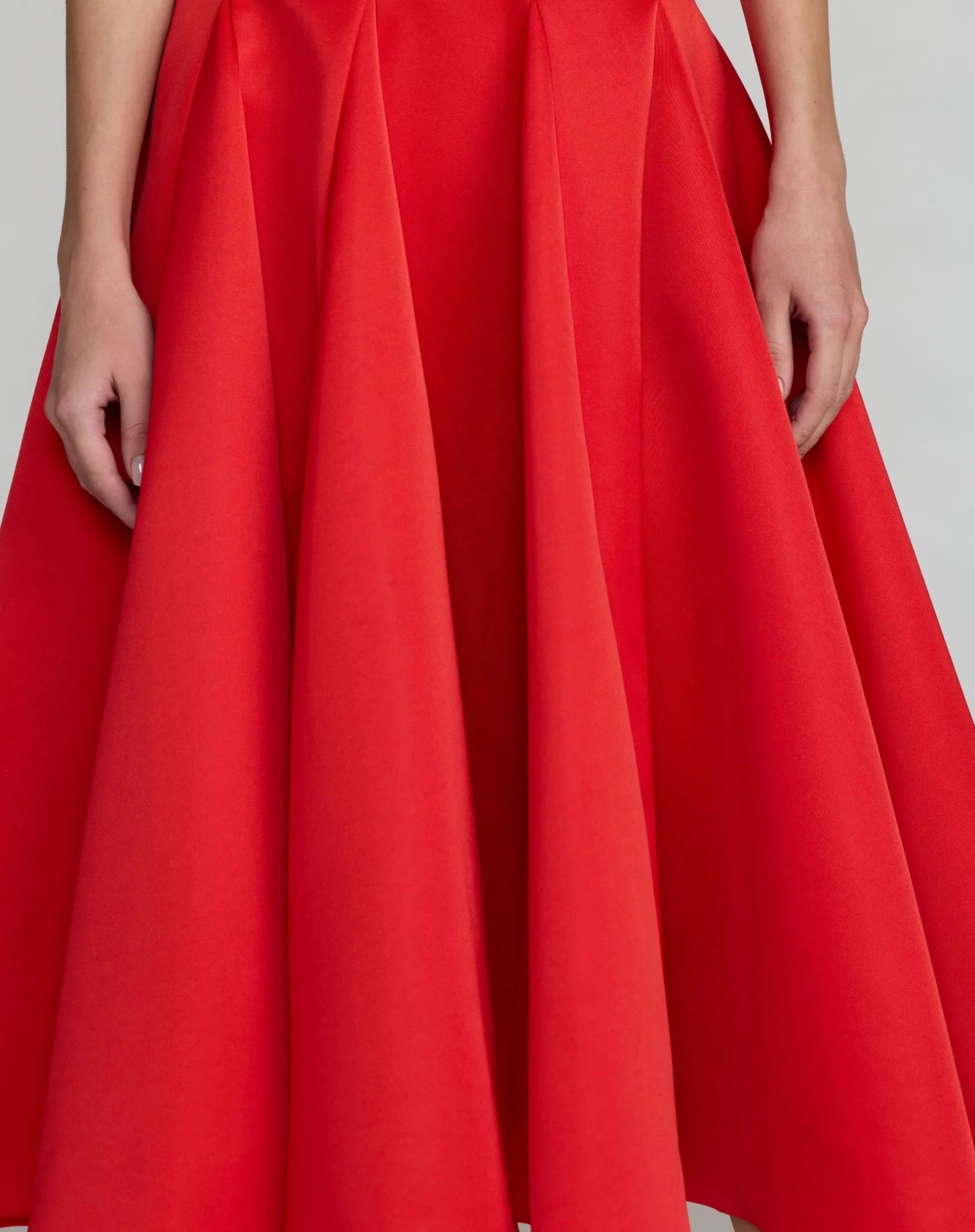 Red Satin One Shoulder 3D Flower Godet Hem Midi Dress