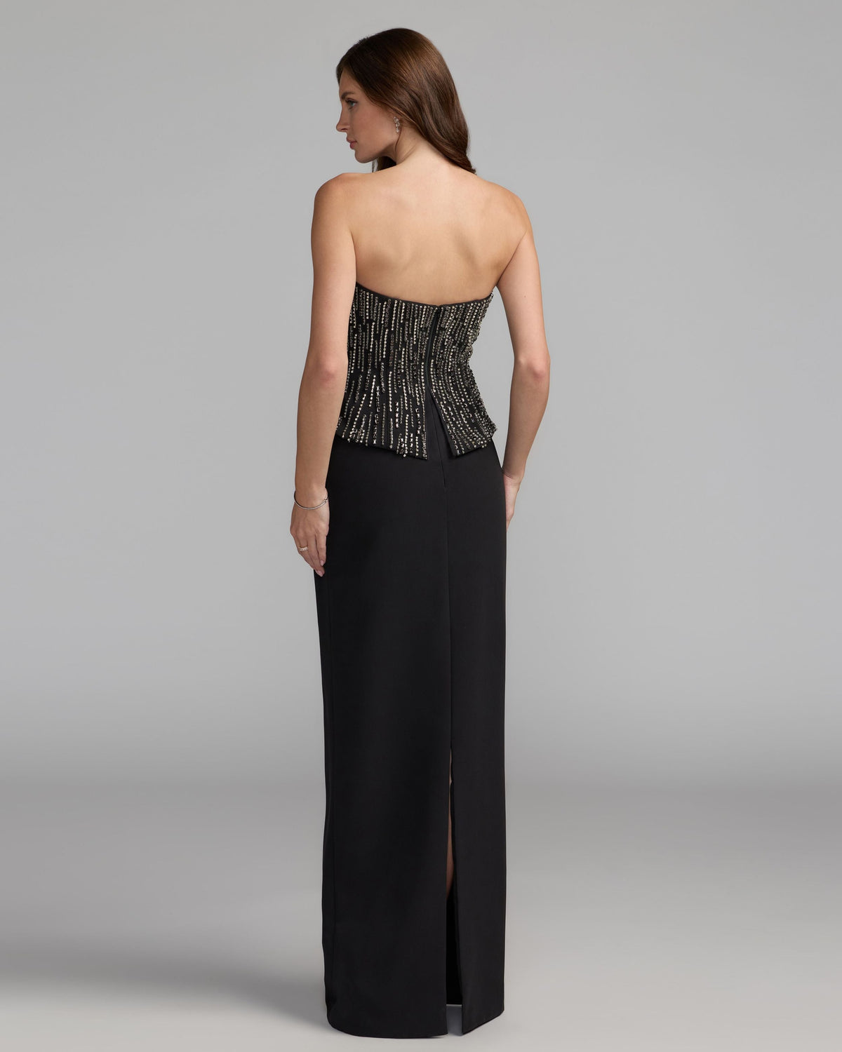 Mac Duggal #2366 black embellished crepe strapless column gown