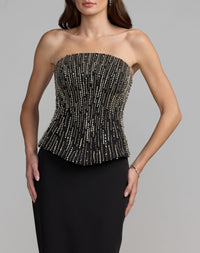 Mac Duggal #2366 black embellished crepe strapless column gown
