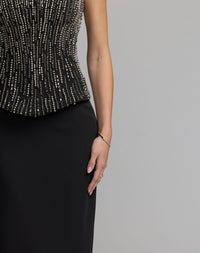 Mac Duggal #2366 black embellished crepe strapless column gown