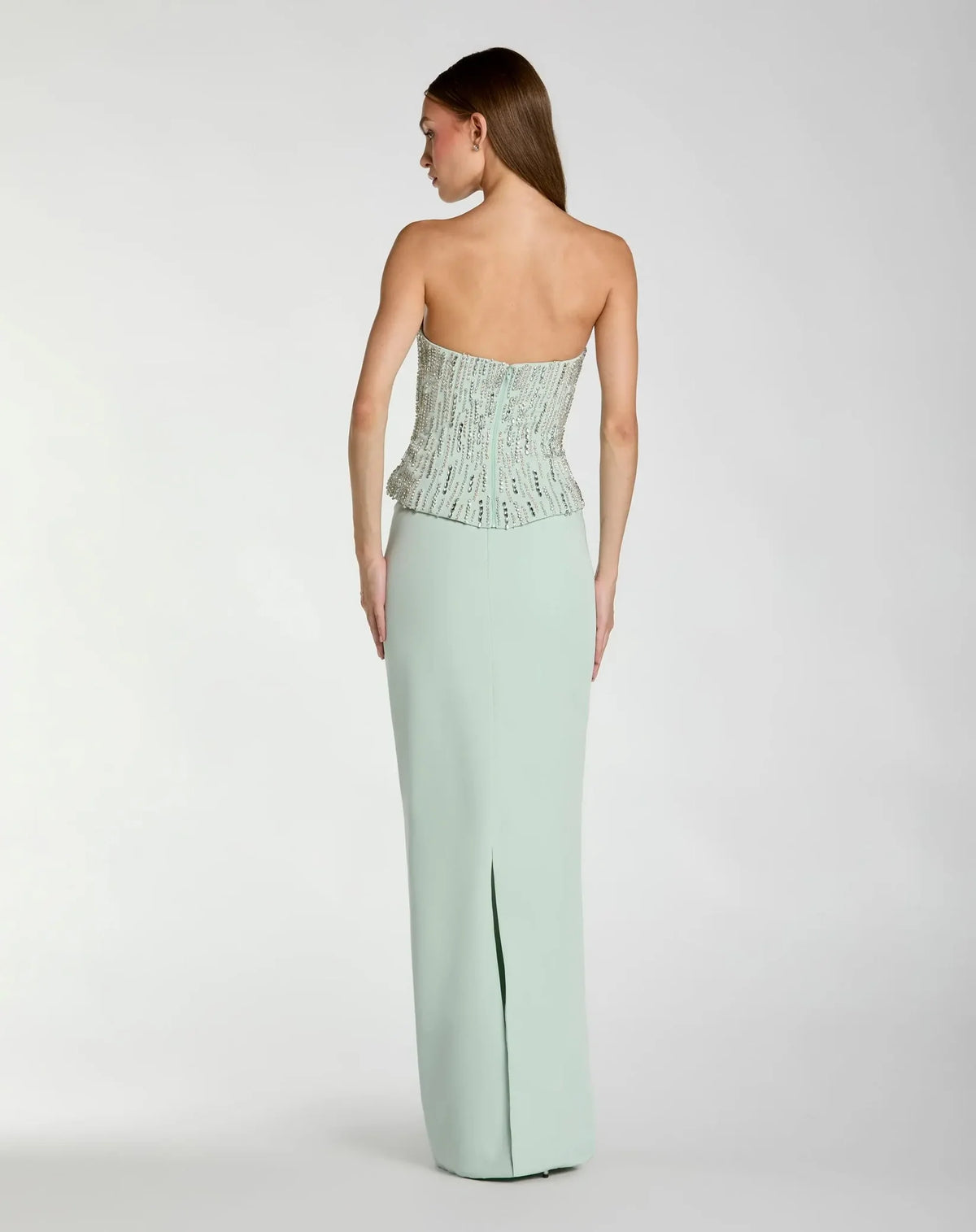 Mac Duggal Mint Green Embellished Crepe Strapless Column Gown #2366