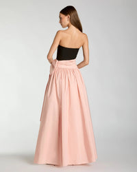 Black Pink Strapless Gown With Oversized Bow - Back