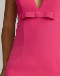 Mac Duggal #2371 hot pink crepe v-neck mermaid gown with bow
