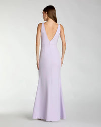 Mac Duggal #2371 lilac sleeveless v neck mermaid gown with bow
