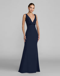 Mac Duggal #2371 midnight sleeveless v neck mermaid gown with bow