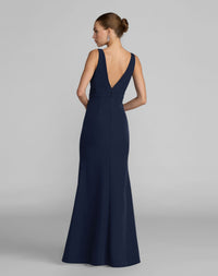 Mac Duggal #2371 midnight sleeveless v neck mermaid gown with bow