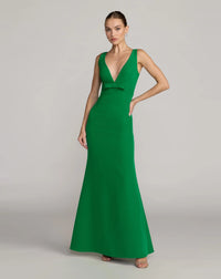Mac Duggal #2371 spring green sleeveless v neck mermaid gown with bow