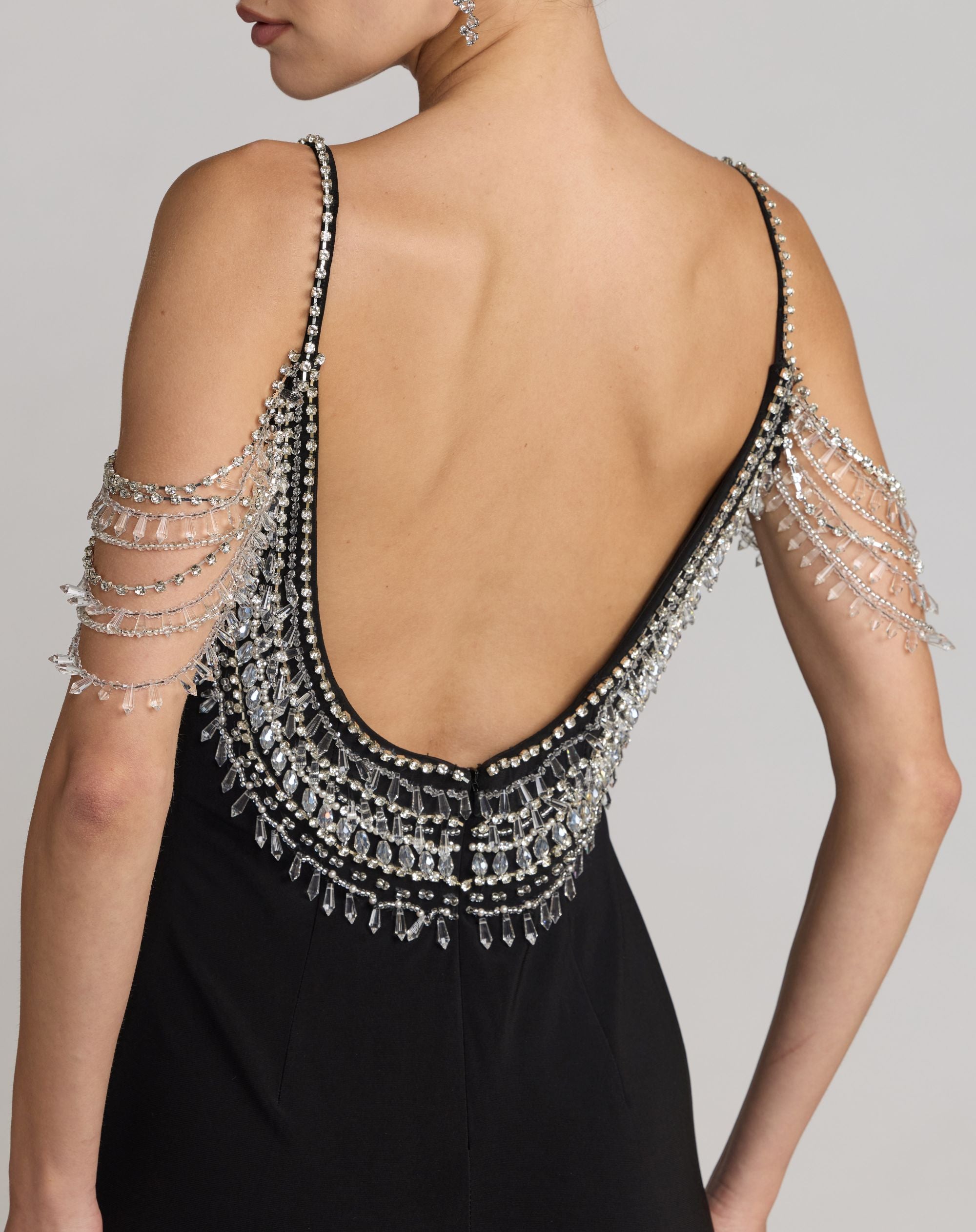 Black beaded gown detail