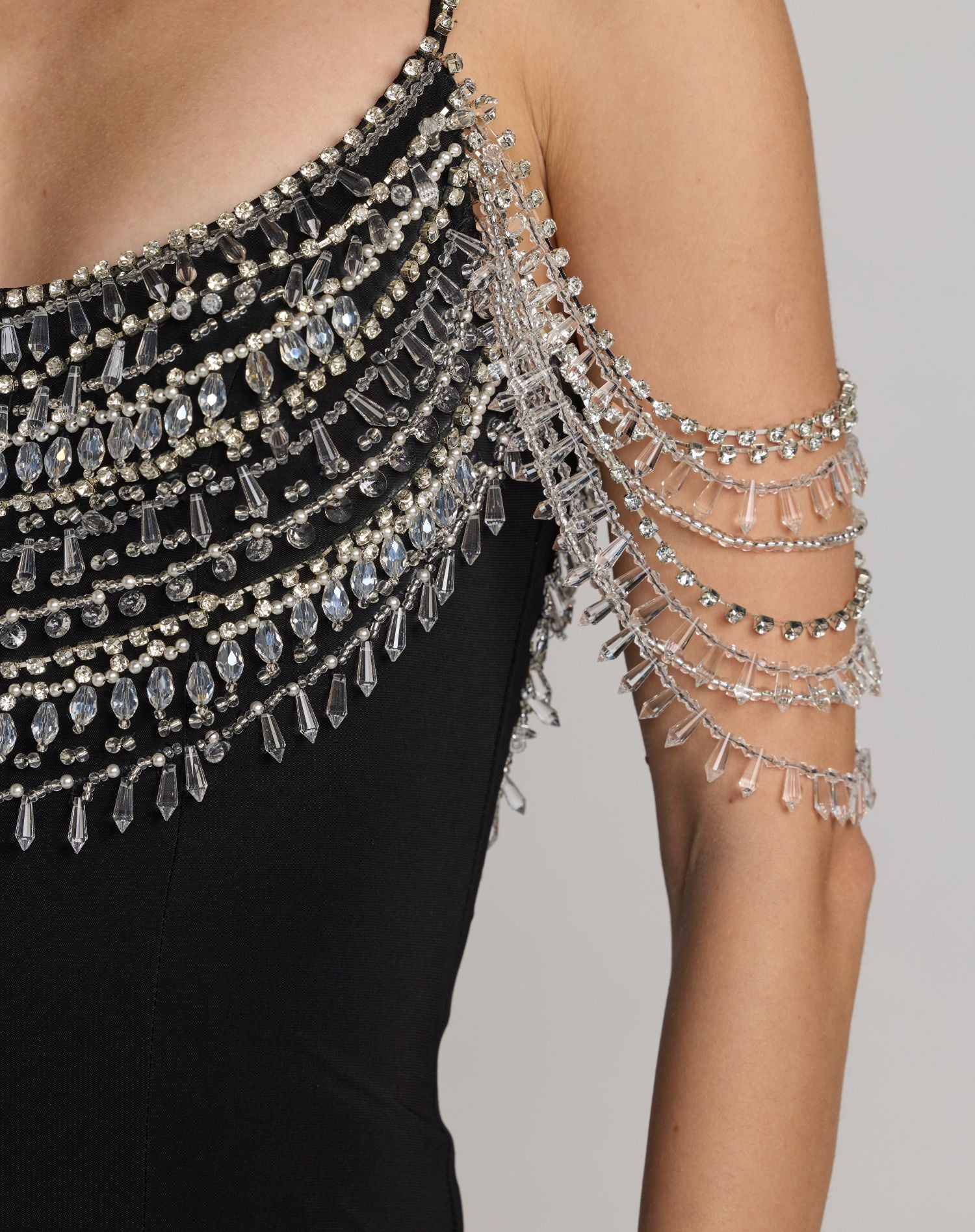 Black beaded gown detail
