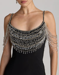 Mac Duggal #2375 Beaded jersey scoop back gown with slit 
