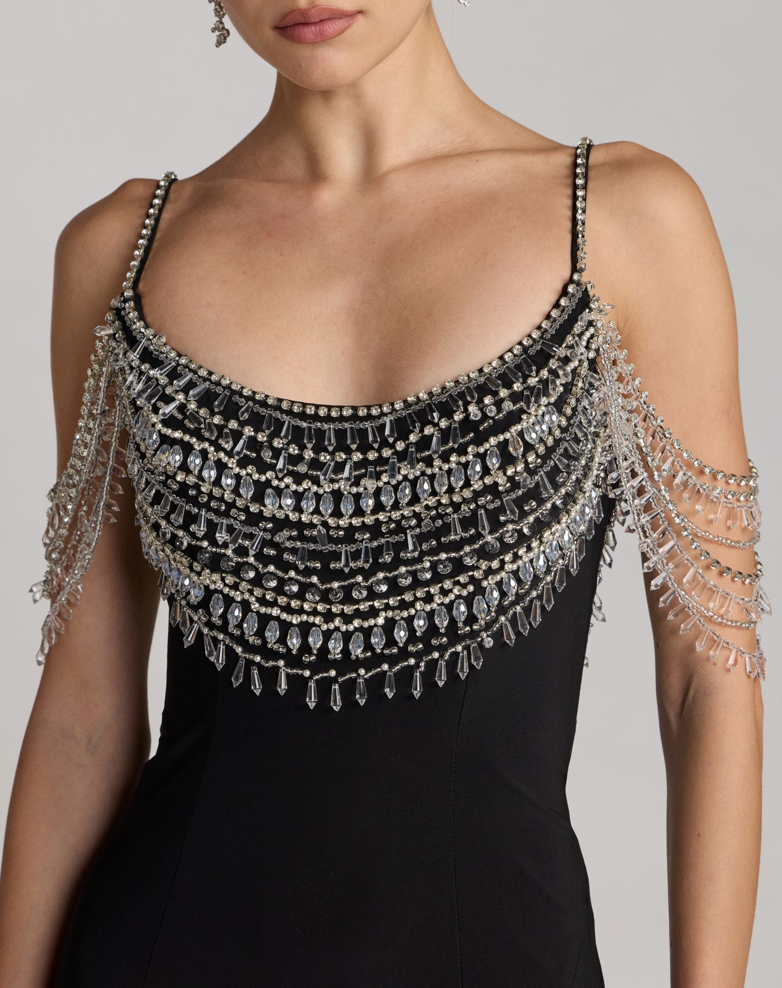 Mac Duggal #2375 Beaded jersey scoop back gown with slit 