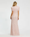Pink Gathered Short Sleeve Beaded Sequin Gown - Blush Pink