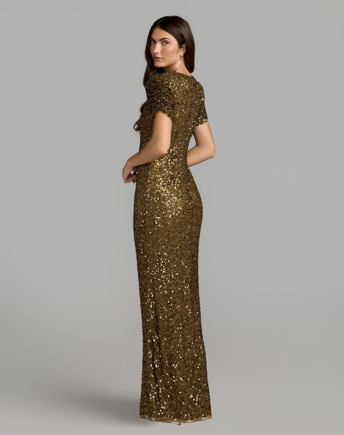 Mac Duggal #24003 chocolate embellished gown back view