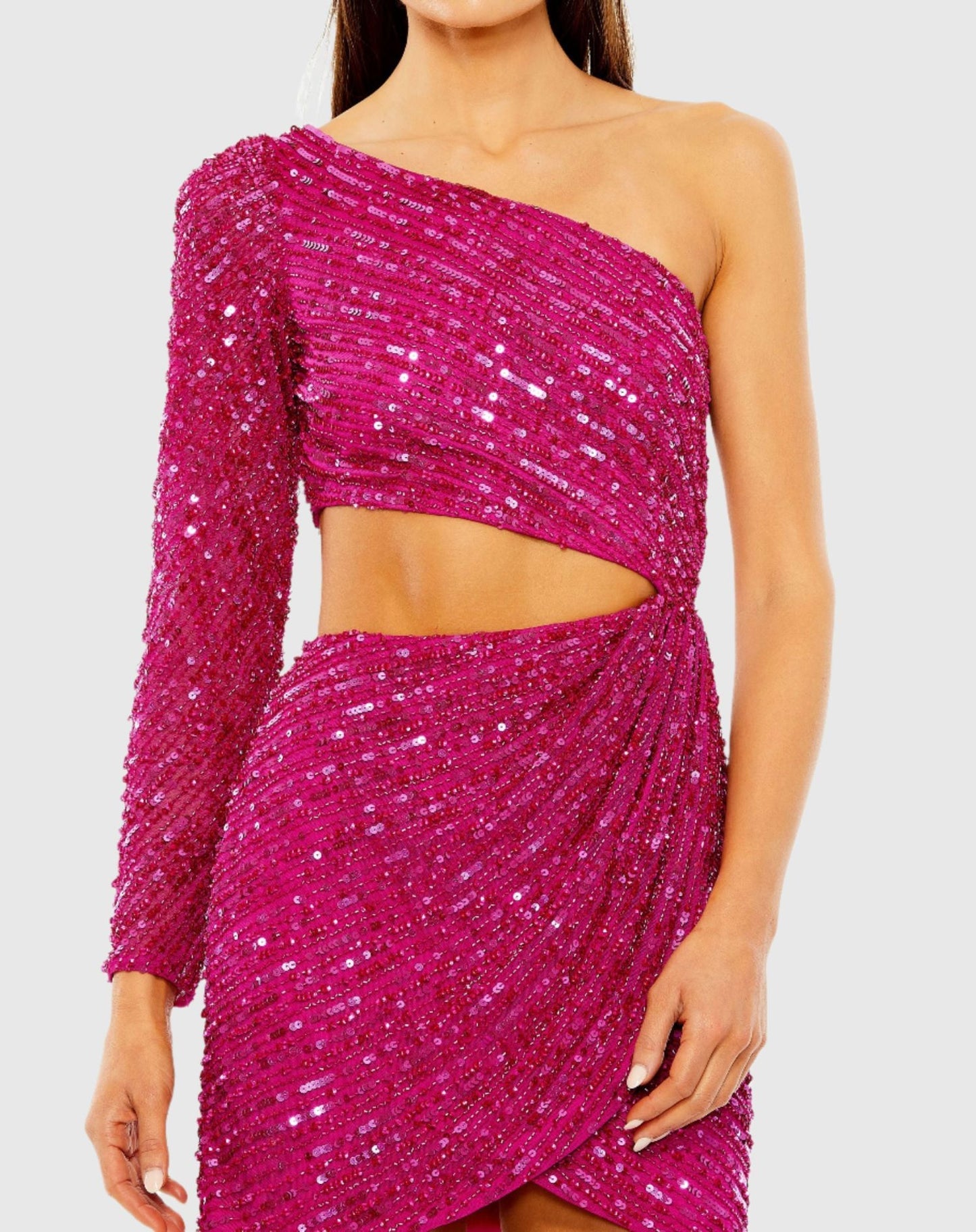 one sleeve cut out mini dress in pink Lulu's Hot Pink Textured Knit One Shoulder with Side Cut Out Mini Dress- Size XS