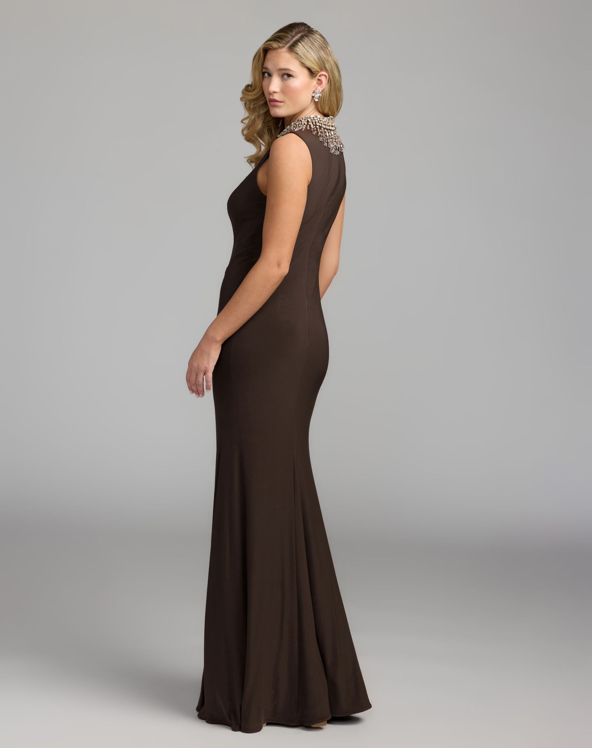 Mac Duggal #2406 chocolate gown back view