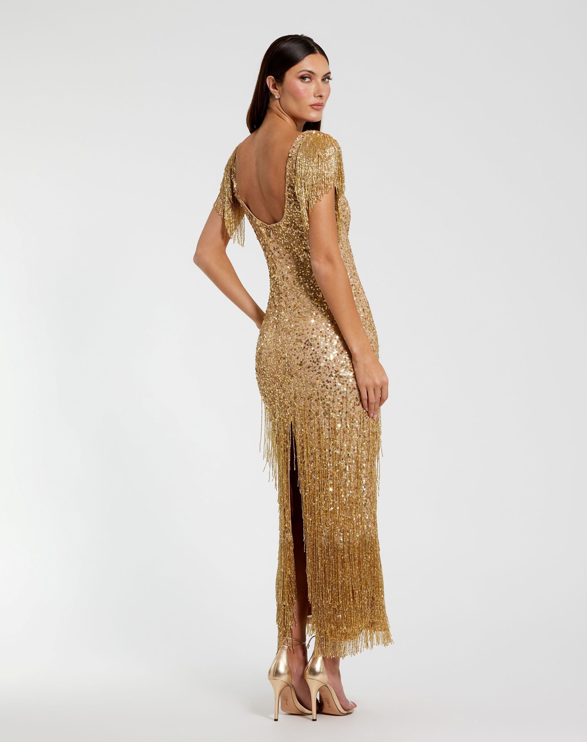 Mac Duggal #24068 gold sequin dress back view