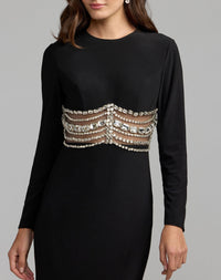 Mac Duggal #2407 black long sleeve jersey gown with crystal detail