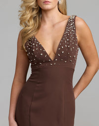 Mac Duggal #2408 chocolate rhinestone bodice detail