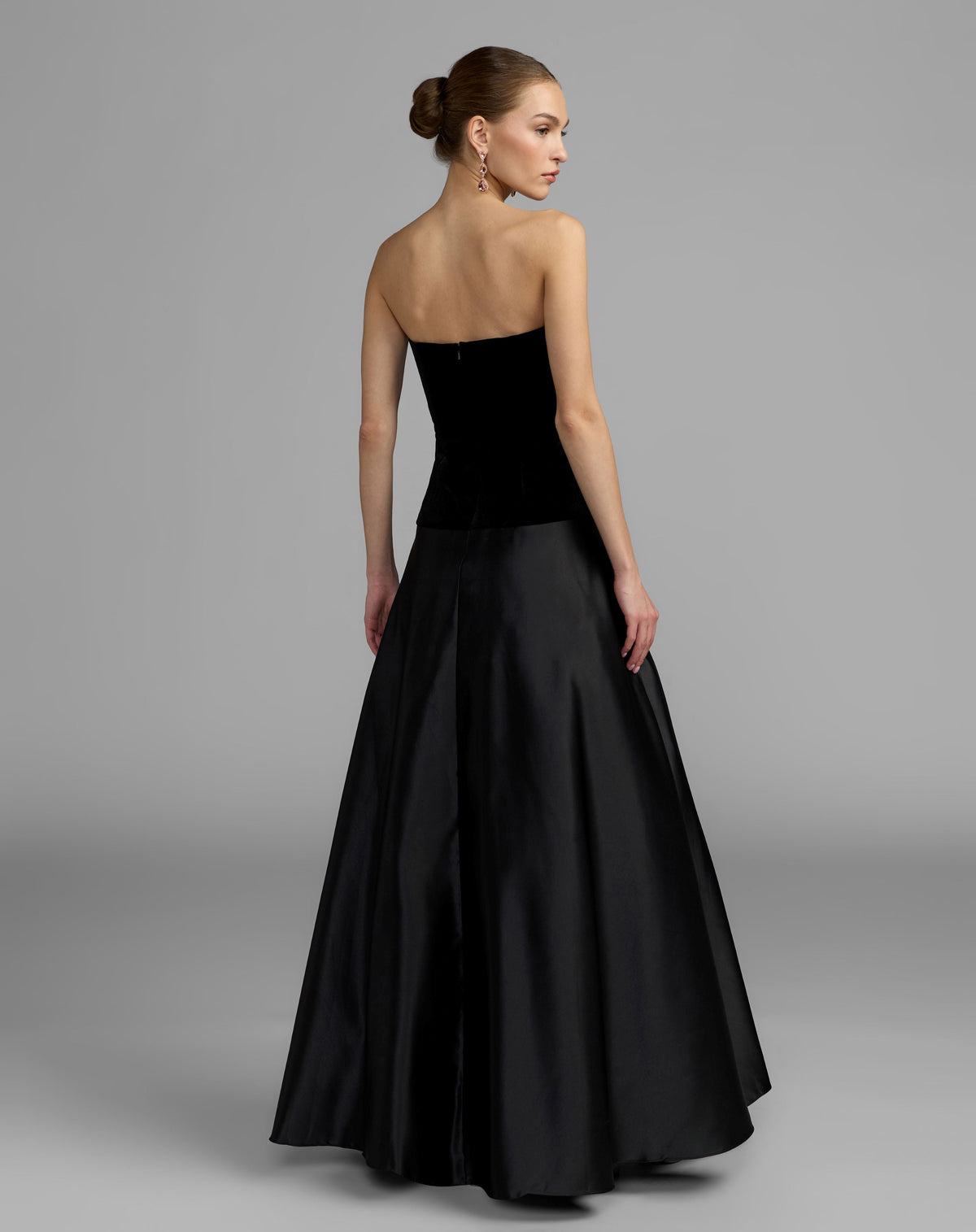 Mac Duggal #2423 strapless velvet gown back view