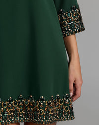 Mac Duggal #2430 deep green crepe mini dress hem detail