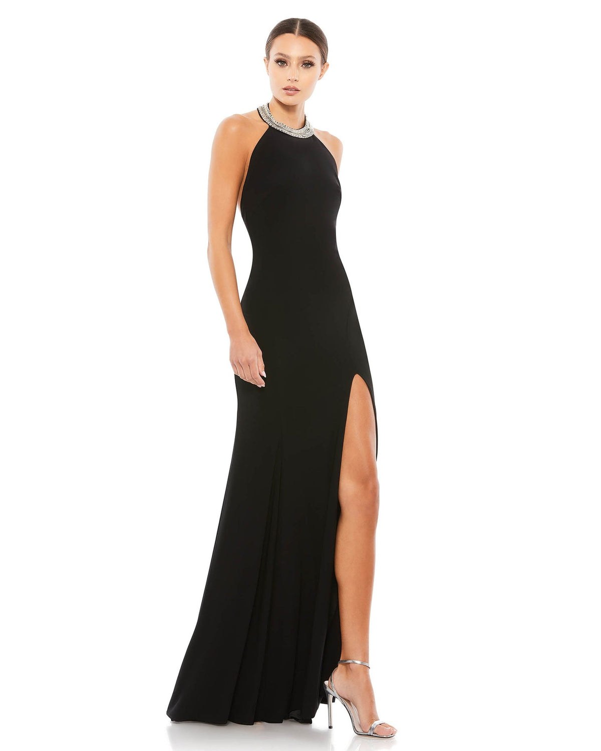 MAC DUGGAL, BEADED HALTER JERSEY GOWN, Style #25572