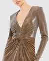 Long sleeve front twist V neck gown - Bronze