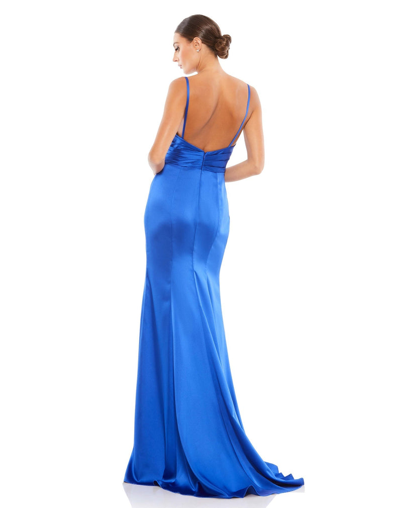 Plunging faux wrap sleeveless evening gown - Royal Blue