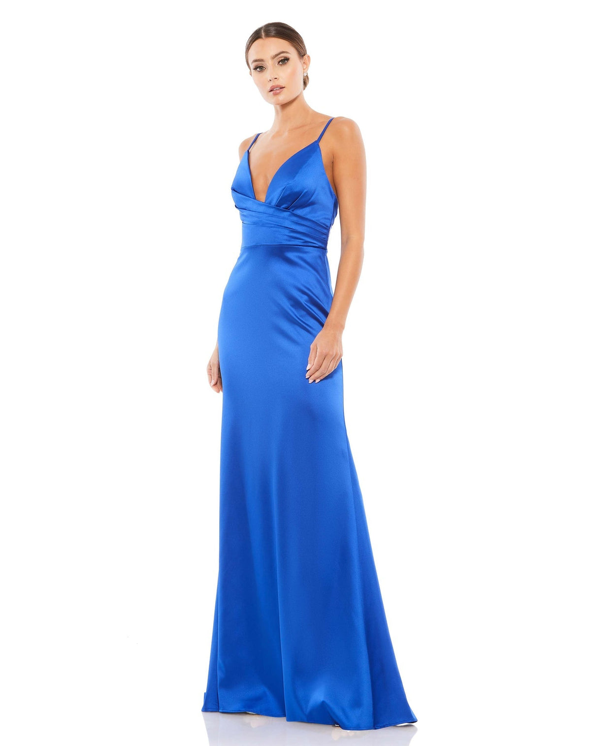 Plunging faux wrap sleeveless evening gown - Royal Blue