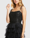 Sequined Bustier Tiered Ruffle Gown - Black