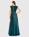 Pleated Plunge Neck Belted A Line Gown - Raspberry