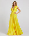 Pleated Plunge Neck Belted A Line Gown - Raspberry