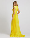 Pleated Plunge Neck Belted A Line Gown - Raspberry