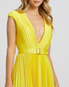 Pleated Plunge Neck Belted A Line Gown - Raspberry