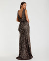 Cowl Back Bow Back Evening Gown - Bronze