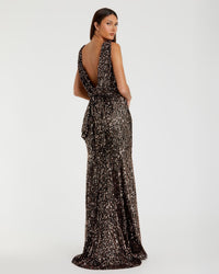 Cowl Back Bow Back Evening Gown - Bronze