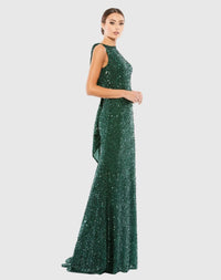 Mac Duggal #26331 emerald sleeveless cowl back sequin evening gown side