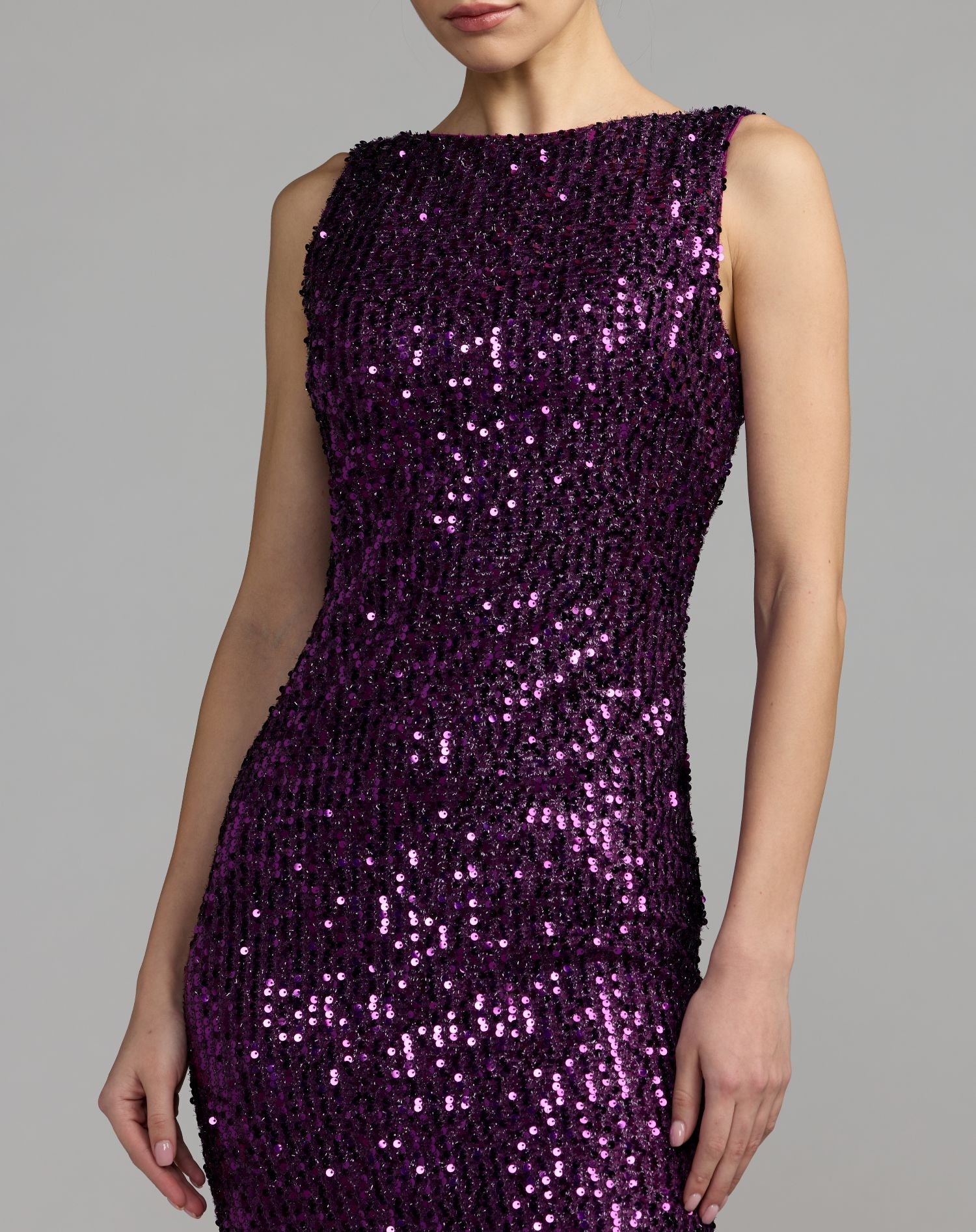 Mac Duggal #26331 plum sequin gown close-up
