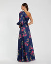 Plum floral print one sleeve gown - Navy