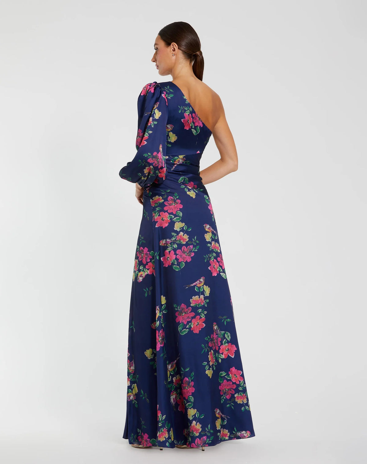 Plum floral print one sleeve gown - Navy